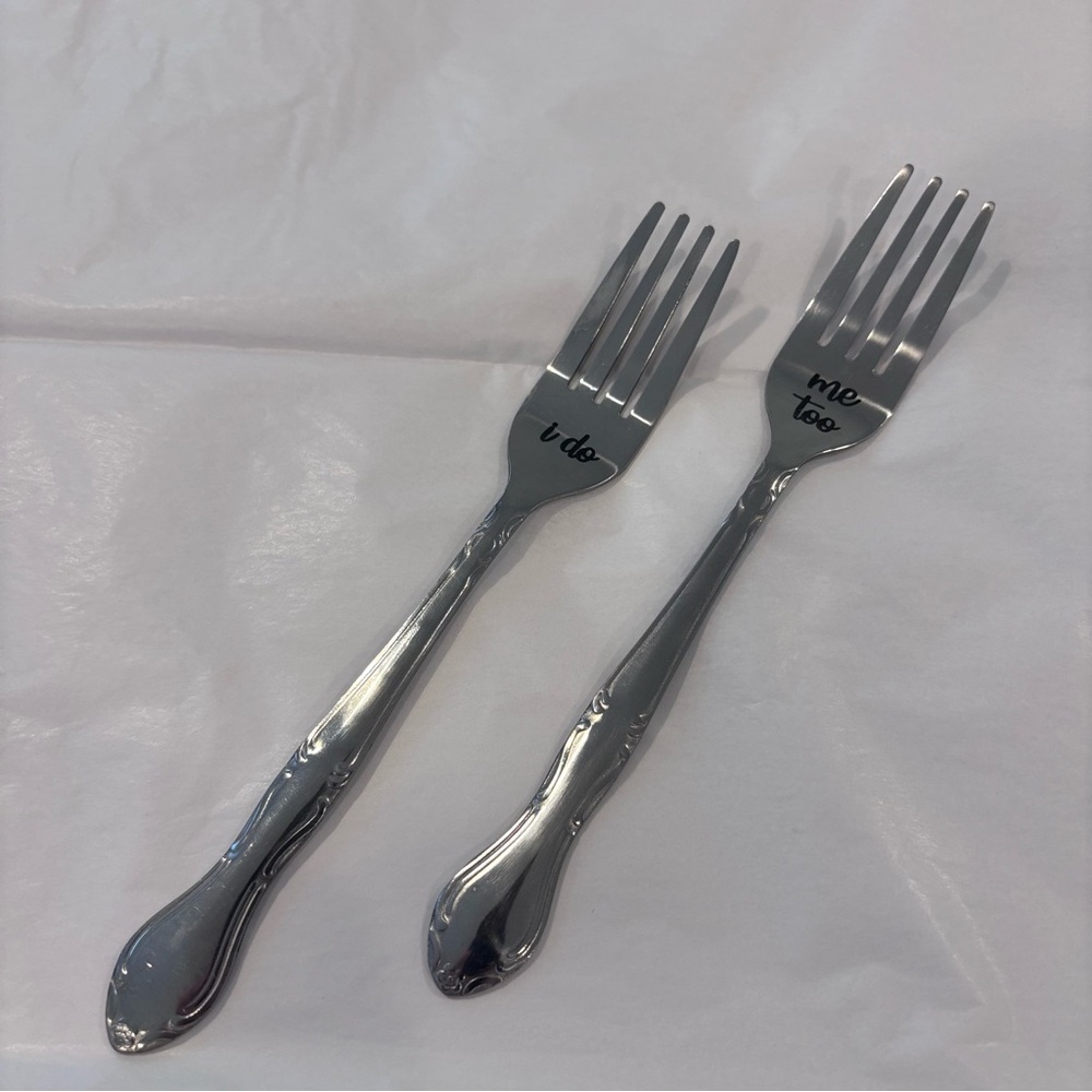 Wedding Cake Forks Set – “I Do” + “Me Too” – New/Unused